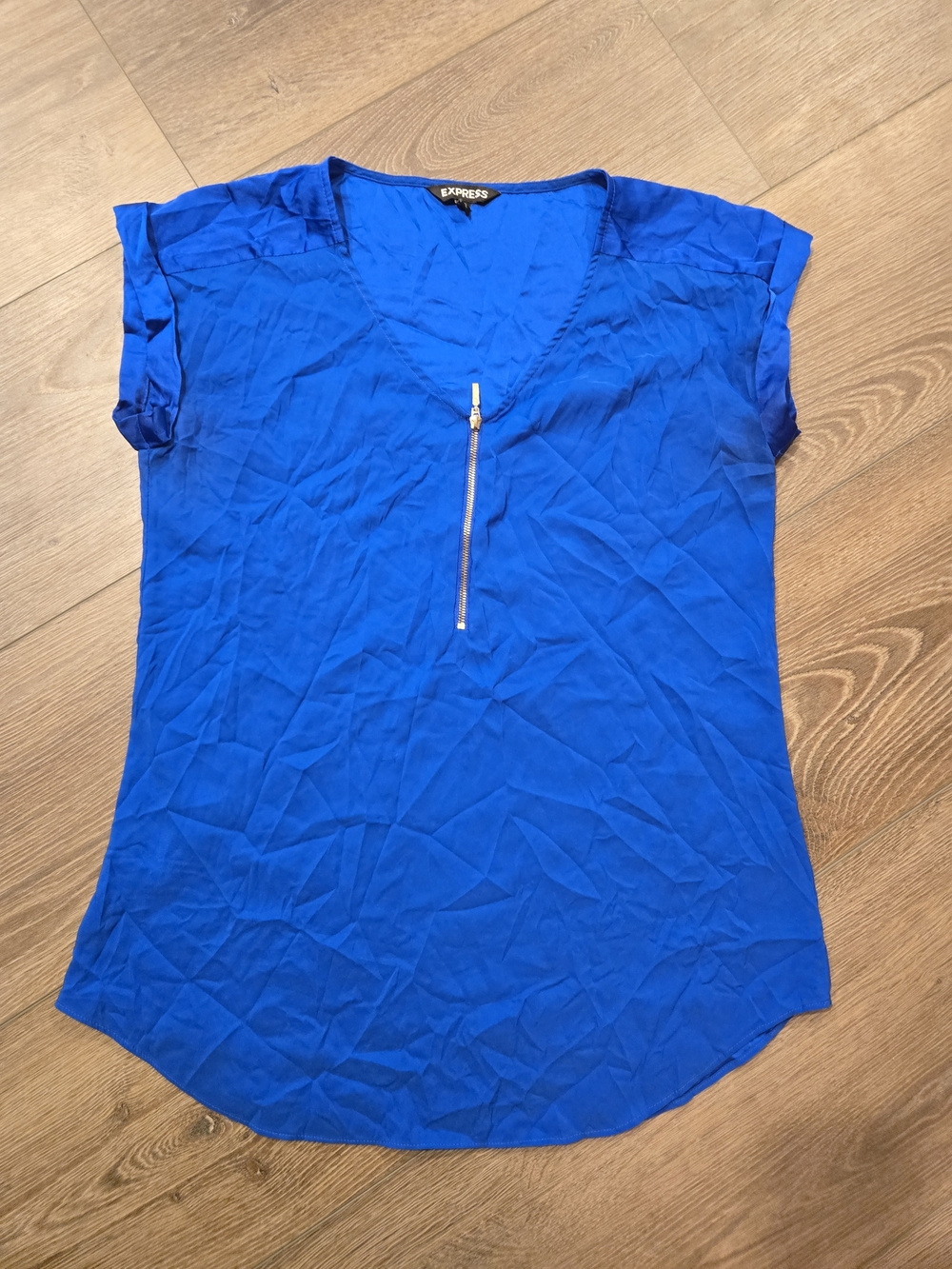 Express Cobalt Blue V-Neck Zip-Front Blouse